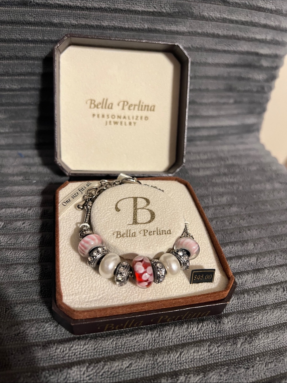 bella Perlina Pink, Red & White Glass Bead Bracelet
